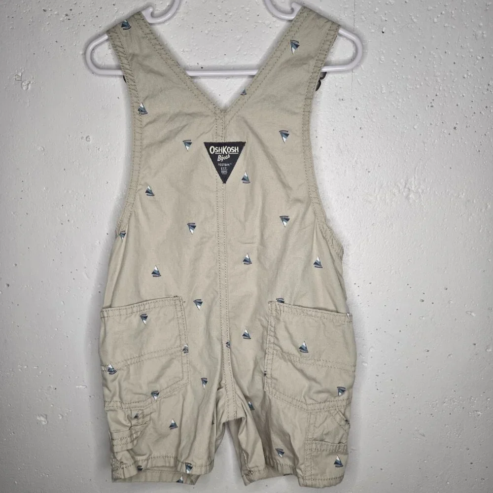 OshKosh B'gosh Cream Overalls with Blue Sailboats